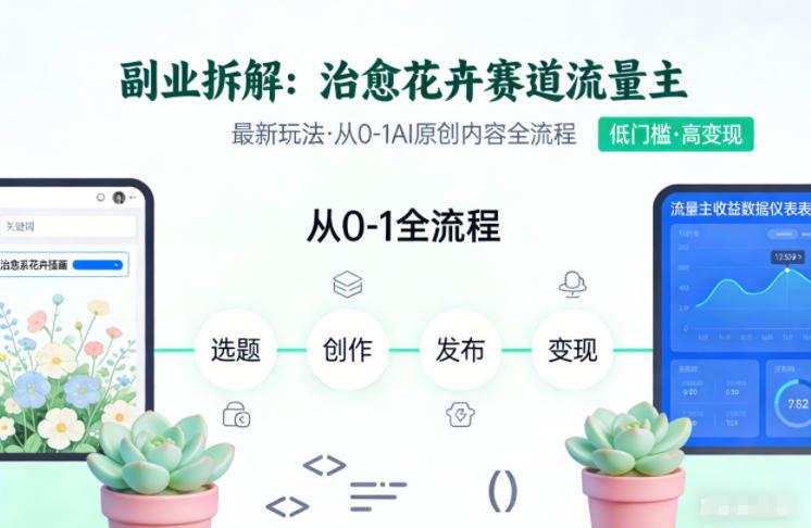 副业拆解:治愈花卉赛道流量主最新玩法,从0-1AI原创内容全流程-58创客