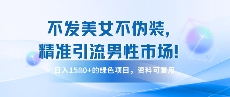 不发美女不伪装，精准引流男性市场！日入多张的绿色项目，资料可复用-申水仓