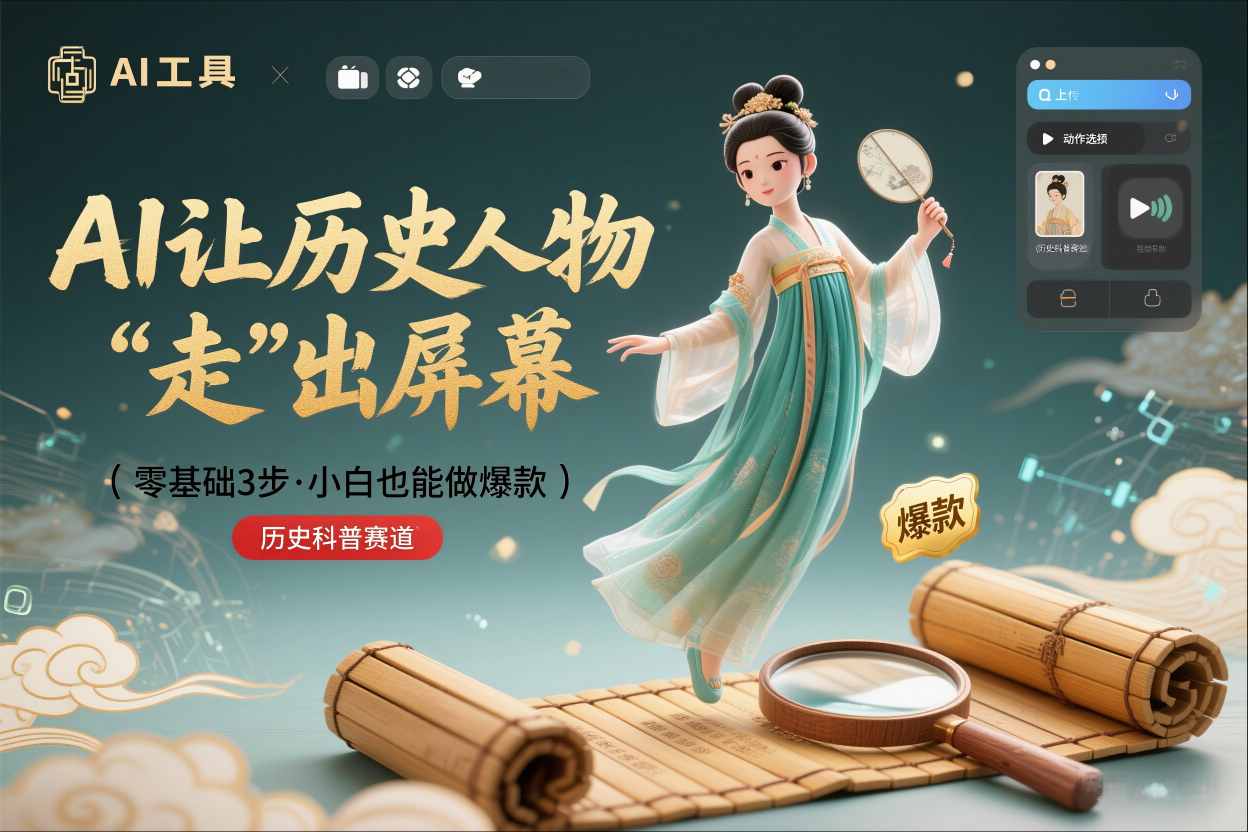 零基础3步搞定:让历史人物“走”出屏幕的AI教程,小白也能做出爆款(历史科普赛道)-58创客