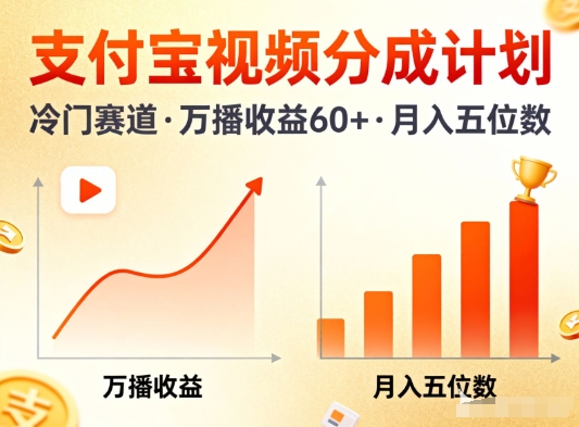 支付宝视频分成计划，做冷门赛道，万播收益60+，月入五位数！-58创客