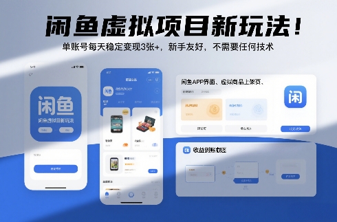 闲鱼虚拟项目新玩法！单账号每天稳定变现3张+，新手友好，不需要任何技术-58创客