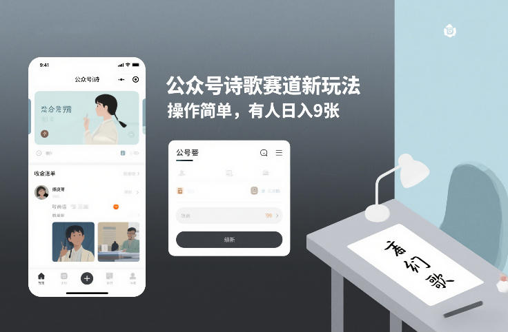公众号诗歌赛道新玩法，操作简单，有人日入9张-58创客