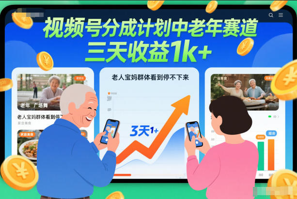 视频号分成计划中老年赛道,三天收益1k+,老人宝妈群体看到停不下来-58创客