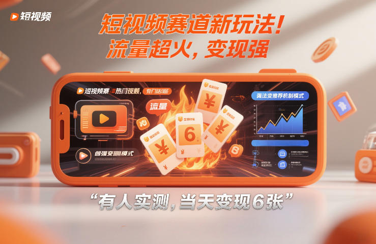 短视频赛道新玩法！流量超火，变现强，有人实测，当天变现6张-58创客