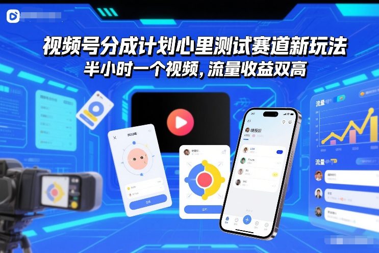 视频号分成计划心里测试赛道新玩法，半小时一个视频，流量收益双高-58创客