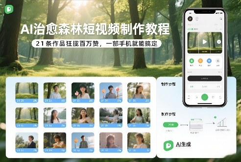 AI治愈森林短视频制作教程，21条作品狂揽百万赞，一部手机就能搞定-58创客