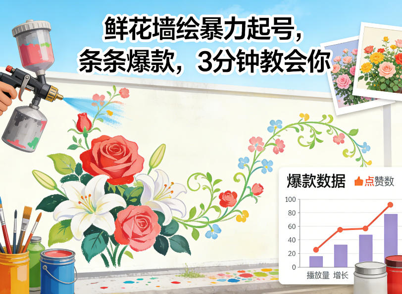 鲜花墙绘暴力起号，条条爆款，3分钟教会你-58创客