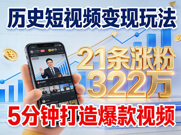 历史短视频变现玩法，不露脸出镜，5分钟打造爆款视频-58创客
