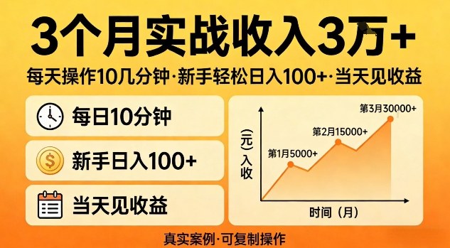 3个月实战收入3W+，每天操作10几分钟，新手轻松日入1张+，当天见收益【揭秘】-58创客
