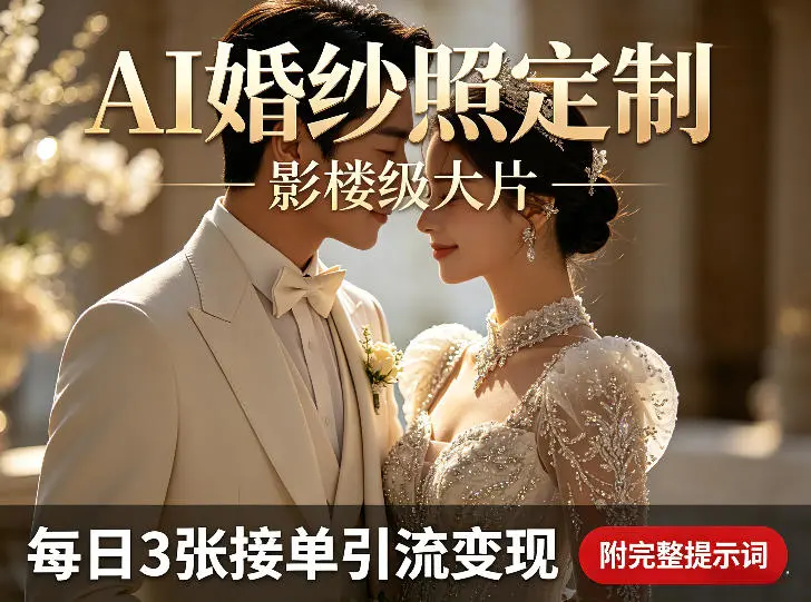 AI婚纱照定制影楼级大片,每日3张接单引流变现,轻松实现副业增收(附完整提示词)-58创客