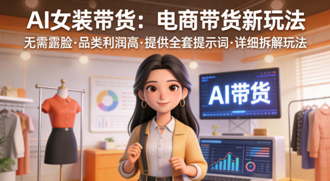 AI女装带货，电商带货新玩法，无需露脸，品类利润高，提供全套提示词，详细拆解玩法-58创客
