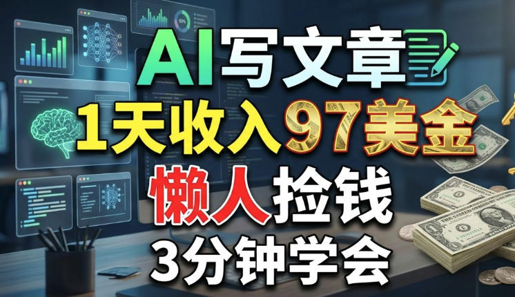 AI写文章，1天收入97美刀，懒人捡钱，3分钟学会，长久的被动收入-58创客