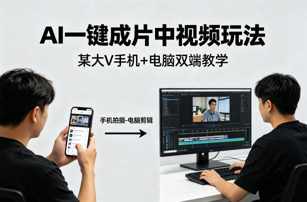AI一键成片中视频玩法，某大V中视频教学（手机+电脑）-58创客