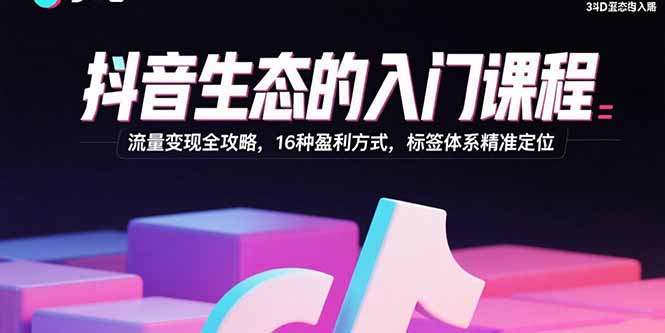 抖音生态的入门课程：流量变现全攻略，16种盈利方式，标签体系精准定位-多米联创