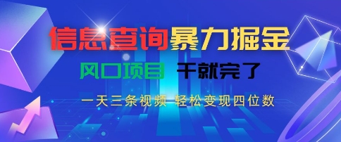 信息查询暴力掘金，一天三条视频，轻松变现四位数，风口项目干就完了【揭秘】-58创客网