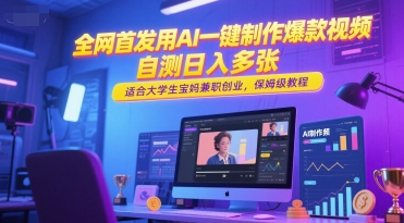 全网首发用AI一键制作爆款视频，自测日入多张，适合大学生宝妈兼职创业，保姆级教程-58创客网