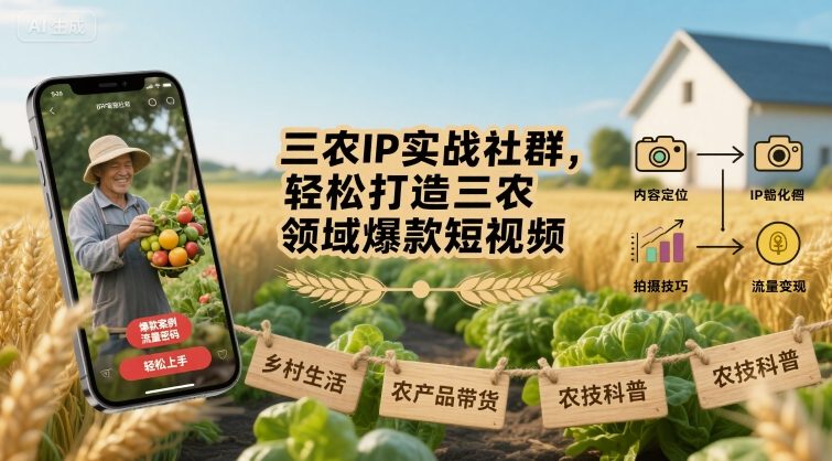 三农IP实战社群，轻松打造三农领域爆款短视频-多米联创