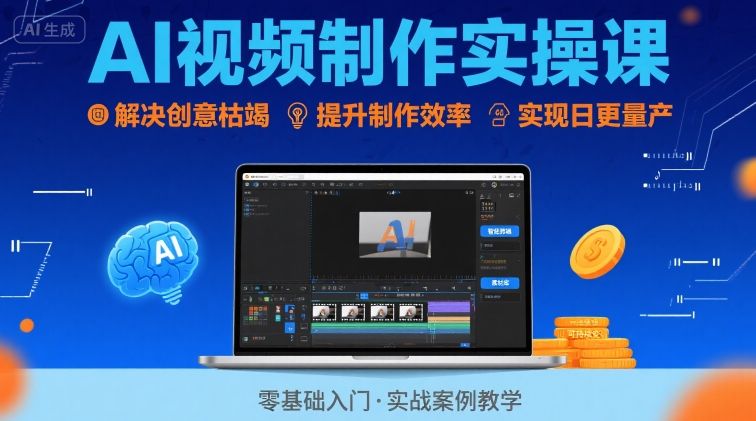 Ai视频制作实操课，解决创意枯竭、效率低下痛点，实现日更量产可持续变现-58创客网