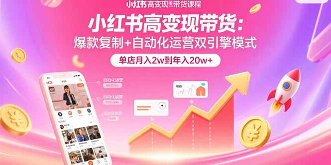 小红书高变现带货：爆款复制+自动化运营双引擎模式 单店月入2w到年入20w+-58创客网