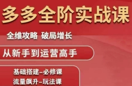 拼多多全阶实战课程，全维攻略，破局增长，从新手到运营高手-58创客网