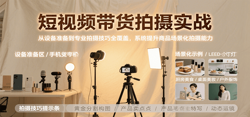 短视频带货拍摄实战，从设备准备到专业拍摄技巧全覆盖，系统提升商品场景化拍摄能力-58创客网