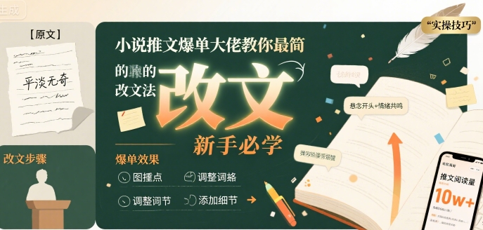 小说推文爆单大佬教你最简单的改文方法实操课，新手必学-多米联创