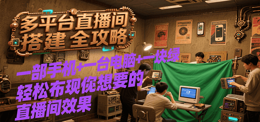 多平台直播间搭建全攻略，一部手机+一台电脑+一块绿布轻松实现你想要的直播间效果-58创客网