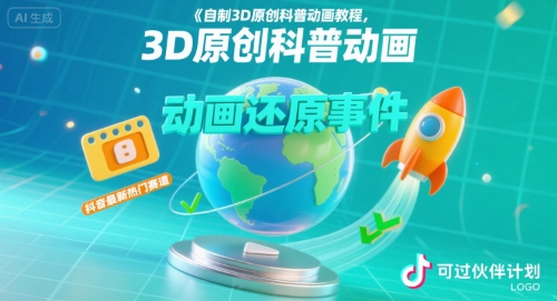 自制3D原创科普动画教程，动画还原事件，抖音最新热门赛道，可过伙伴计划-58创客网