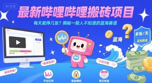 最新哔哩哔哩上B站搬砖项目，每天能挣几张？揭秘一般人不知道的蓝海赛道-58创客网
