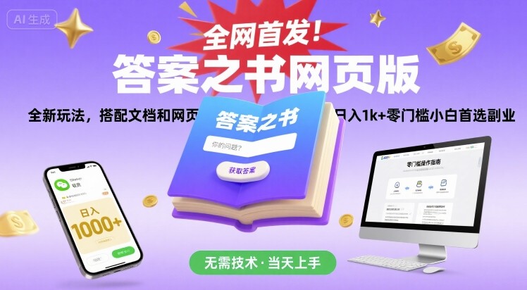 全网首发！答案之书网页版，全新玩法，搭配文档和网页，日入1k+零门槛小白首选副业【揭秘】-58创客网