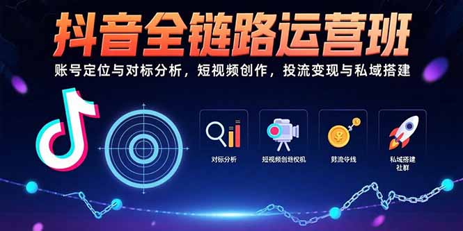 抖音全链路运营班：账号定位与对标分析，短视频创作，投流变现与私域搭建-58创客网