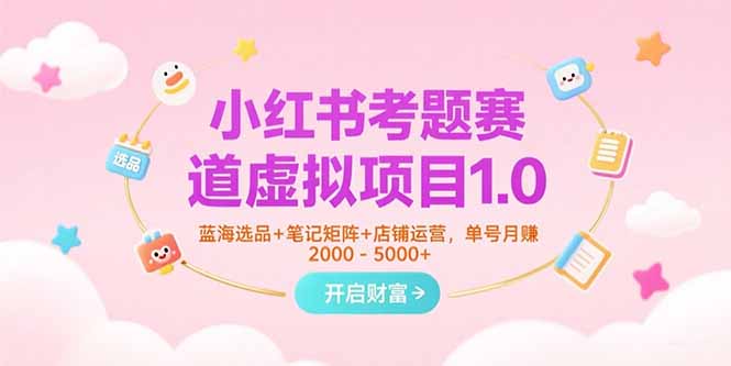 小红书考题赛道虚拟项目1.0，蓝海选品+笔记矩阵+店铺运营，单号月赚5000+-多米联创