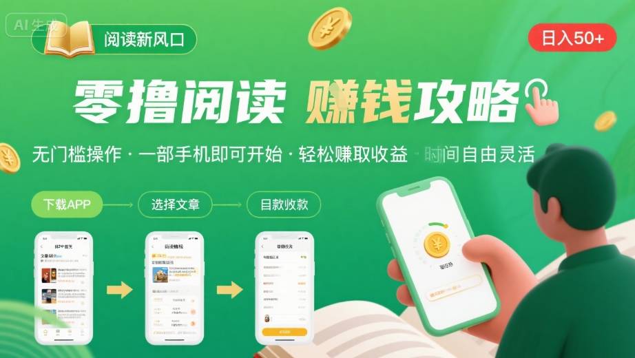 零撸阅读新风口，无门槛轻松挣，一部手机，日入 50-3张【揭秘】-58创客网