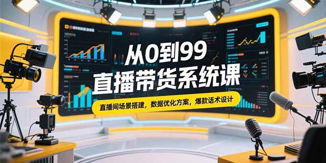 从0到99直播带货系统课，直播间场景搭建，数据优化方案，爆款话术设计-58创客网