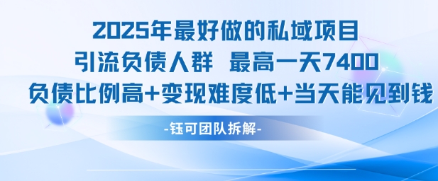 2025年最好做的私域项目，引流负债人群，最高一天变现7.4k，人群占比高，变现难度低，当天就能见到钱-58创客网