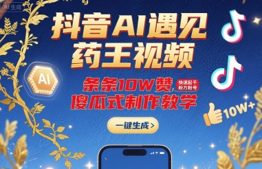 抖音AI遇见药王视频，条条10W赞，快速起千粉万粉号，傻瓜式制作教学-58创客网
