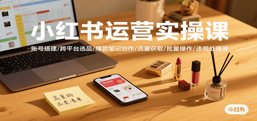 小红书运营实操课，账号搭建/跨平台选品/爆款笔记创作/流量获取/批量操作/违规处理等-58创客网