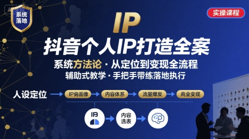 抖音个人IP系统落地实操大课，实操课程，辅助落地-58创客网