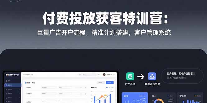 付费投放获客特训营：巨量广告开户流程，精准计划搭建，客户管理系统-58创客网
