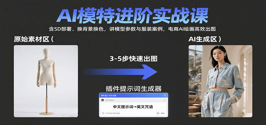 AI模特进阶实战课：含SD部署、换背景换色，讲模型参数与服装案例，电商AI绘画高效出图-58创客网