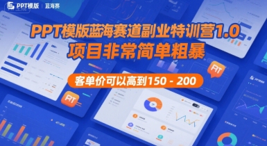 PPT模版蓝海赛道副业特训营1.0，项目非常简单粗暴，客单价可以高到150-200-58创客网