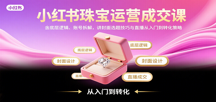 小红书珠宝运营成交课：含底层逻辑、账号拆解，讲封面选题技巧与直播从入门到转化策略-58创客网