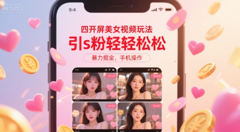 四开屏美女视频玩法，引s粉轻轻松松，暴力掘金，手机操作【揭秘】-58创客网