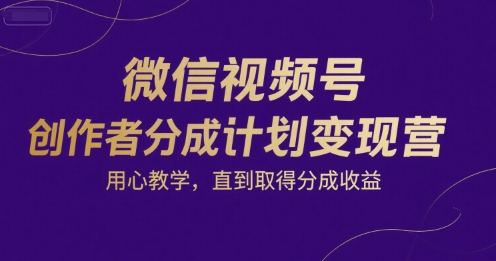 微信视频号创作者分成计划变现营，用心教学，直到取得分成收益-多米联创