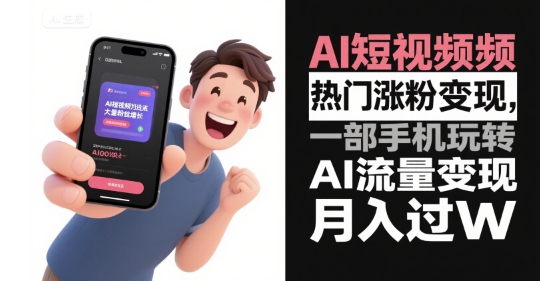 AI短视频热门涨粉变现，一部手机玩转AI流量变现，月入过W-58创客网