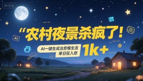 农村夜景杀疯了！AI一键生成治愈系慢生活，单日狂入1k+-58创客网
