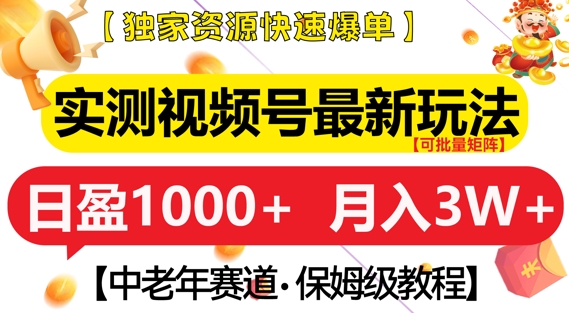 实测视频号最新玩法，中老年赛道，独家资源，月入过W+【揭秘】-58创客网