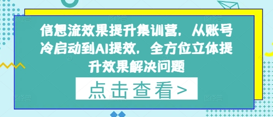 信息流效果提升集训营，从账号冷启动到AI提效，全方位立体提升效果解决问题-58创客网