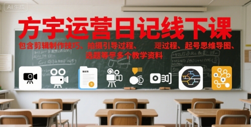 方宇运营日记线下课，包含剪辑制作技巧、拍摄引导过程、起号思维导图、选题等多个教学资料-58创客网