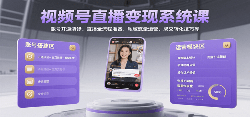 视频号直播变现系统课，账号开通装修、直播全流程准备、私域流量运营、成交转化技巧等-58创客网